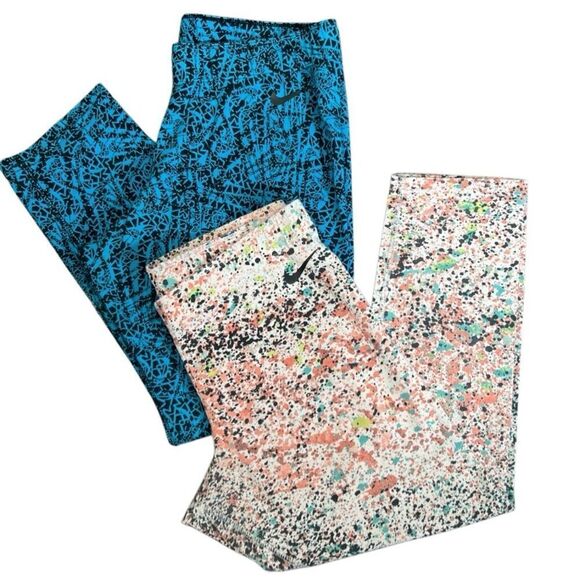 Nike Paint Splatter Geometric Teal Black Capri Leggings bundle Size Medium - Picture 2 of 14